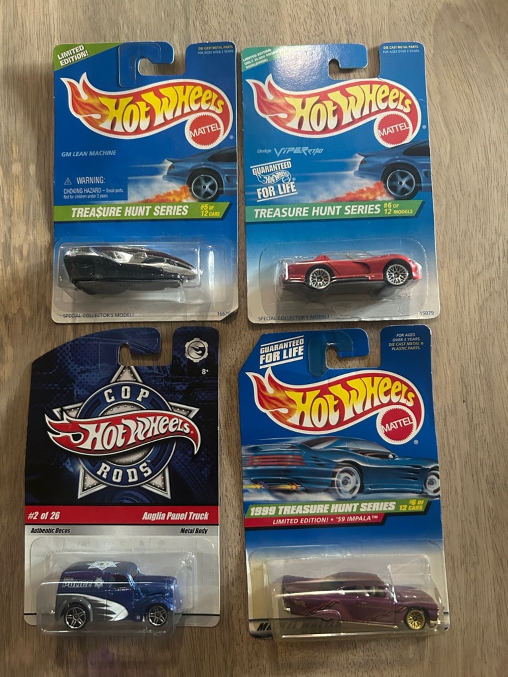 Hot Wheels Treasure Hunt 4-Pack Die-Cast Cars - Blue, Red, Black, Purple